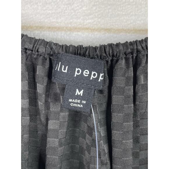 Blu Pepper Dress Sz M Black Checkered On/Off Shoulder Elastic Waist Flowy NWT - Picture 4 of 12